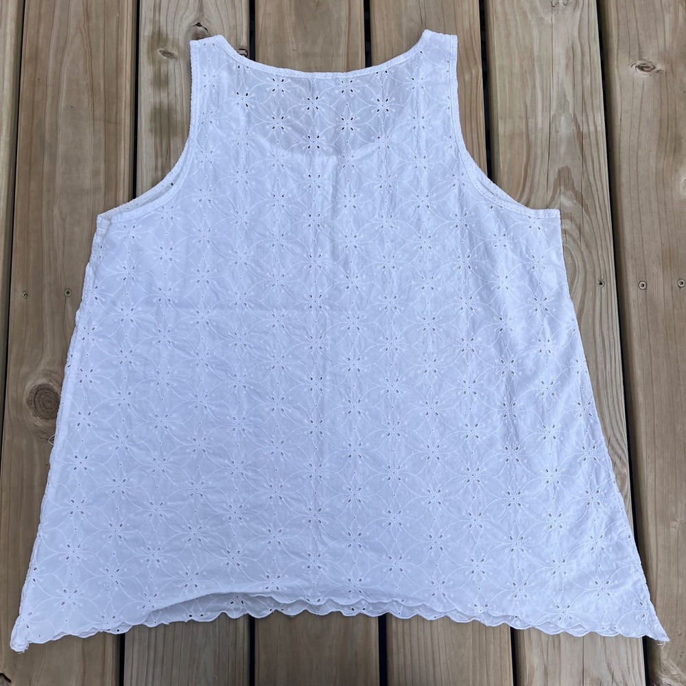 J. Jill Sleeveless Blouse Shirt Tank Top White Eyelet Lace Scallop Hem Cotton XL - Picture 2 of 5